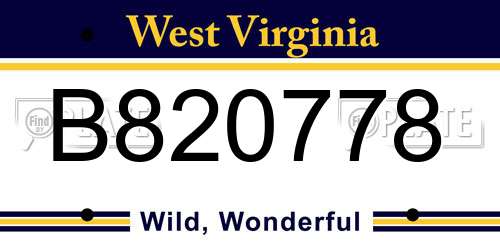 B820778 West Virginia License Plate