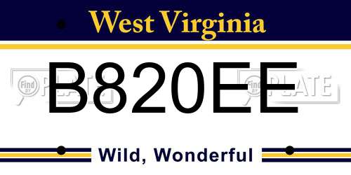 B820EE West Virginia License Plate