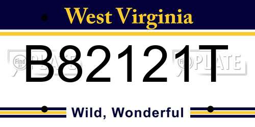 B82121T West Virginia License Plate