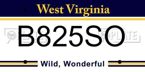 B825SO West Virginia License Plate