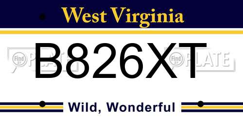 B826XT West Virginia License Plate