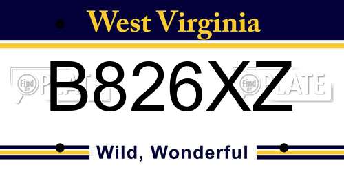 B826XZ West Virginia License Plate