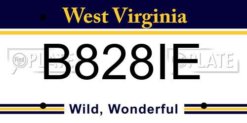 B828IE West Virginia License Plate