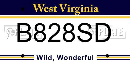 B828SD West Virginia License Plate