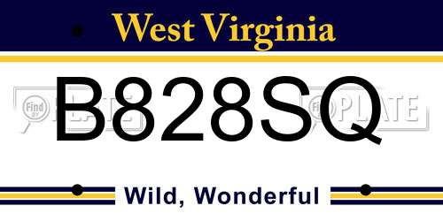 B828SQ West Virginia License Plate