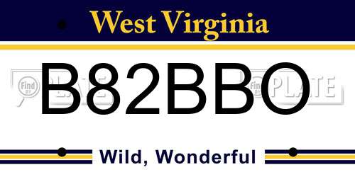 B82BBO West Virginia License Plate