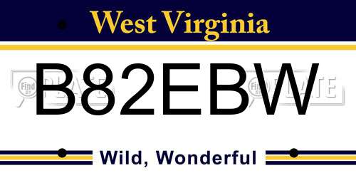 B82EBW West Virginia License Plate