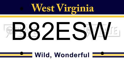 B82ESW West Virginia License Plate