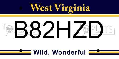 B82HZD West Virginia License Plate