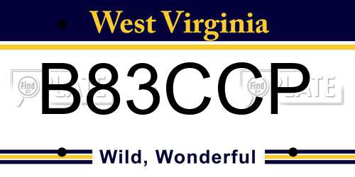 B83CCP West Virginia License Plate