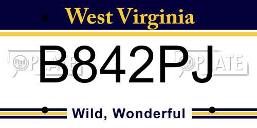 B842PJ West Virginia License Plate