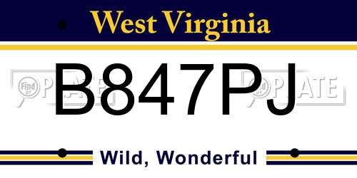 B847PJ West Virginia License Plate