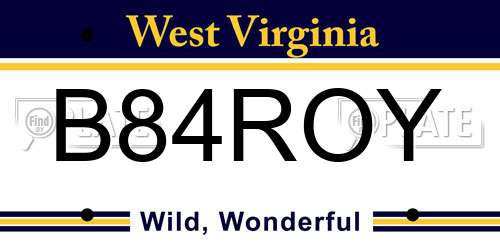 B84ROY West Virginia License Plate