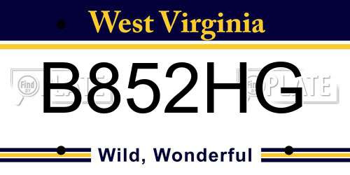 B852HG West Virginia License Plate