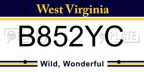 B852YC West Virginia License Plate
