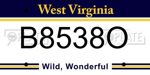 B8538O West Virginia License Plate