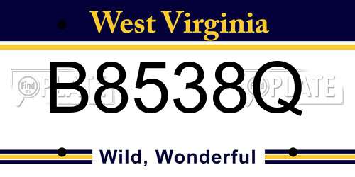 B8538Q West Virginia License Plate