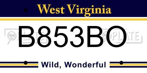 B853BO West Virginia License Plate