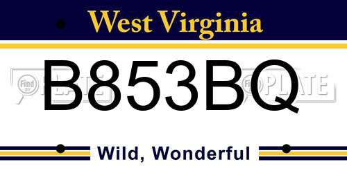 B853BQ West Virginia License Plate