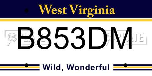 B853DM West Virginia License Plate