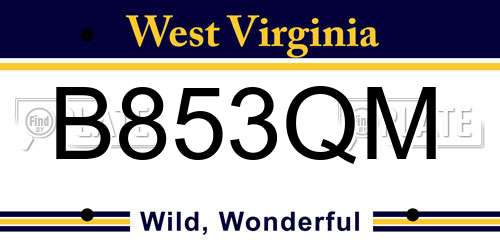 B853QM West Virginia License Plate