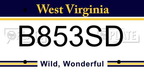 B853SD West Virginia License Plate