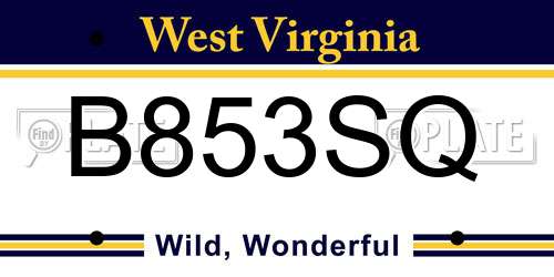 B853SQ West Virginia License Plate