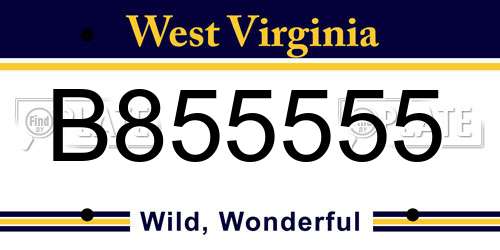 B855555 West Virginia License Plate