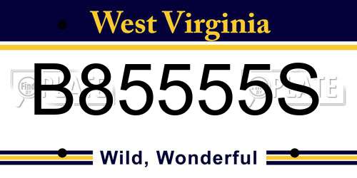 B85555S West Virginia License Plate