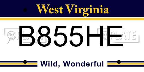 B855HE West Virginia License Plate