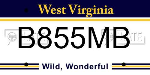 B855MB West Virginia License Plate