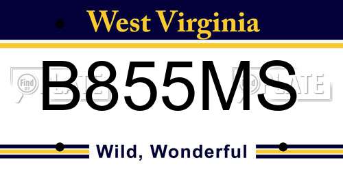 B855MS West Virginia License Plate