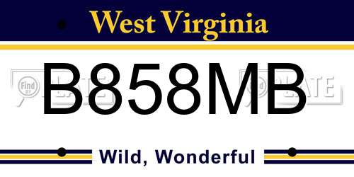 B858MB West Virginia License Plate