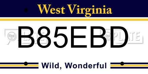 B85EBD West Virginia License Plate