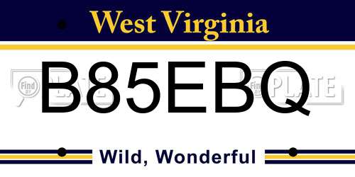 B85EBQ West Virginia License Plate