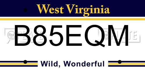 B85EQM West Virginia License Plate