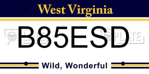 B85ESD West Virginia License Plate
