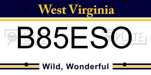 B85ESO West Virginia License Plate