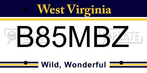 B85MBZ West Virginia License Plate