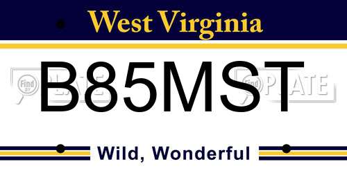 B85MST West Virginia License Plate