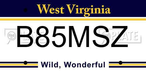 B85MSZ West Virginia License Plate