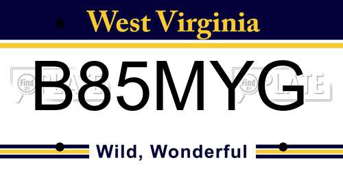 B85MYG West Virginia License Plate