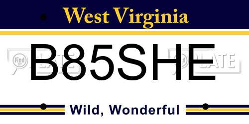 B85SHE West Virginia License Plate