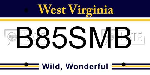 B85SMB West Virginia License Plate