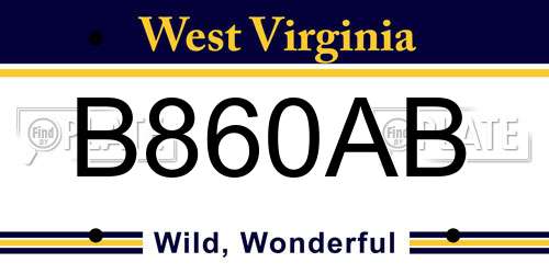 B860AB West Virginia License Plate