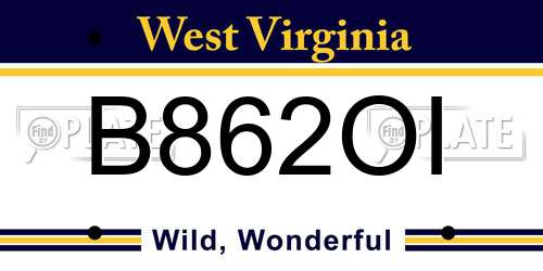B862OI West Virginia License Plate
