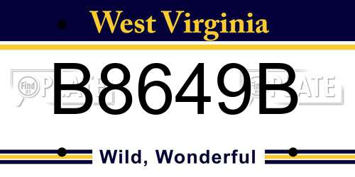 B8649B West Virginia License Plate