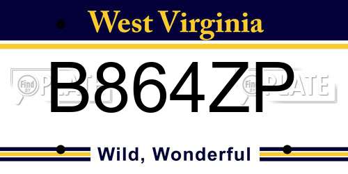 B864ZP West Virginia License Plate
