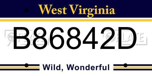 B86842D West Virginia License Plate