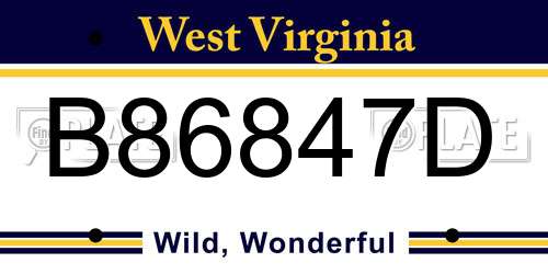 B86847D West Virginia License Plate